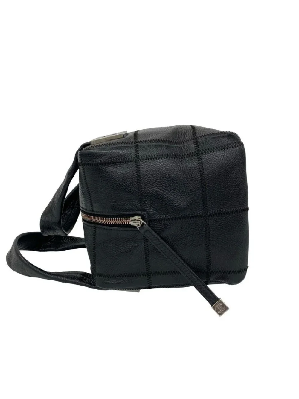 Chanel With Card Choco Bar Caviar Leather Mini Boston Bag Black
